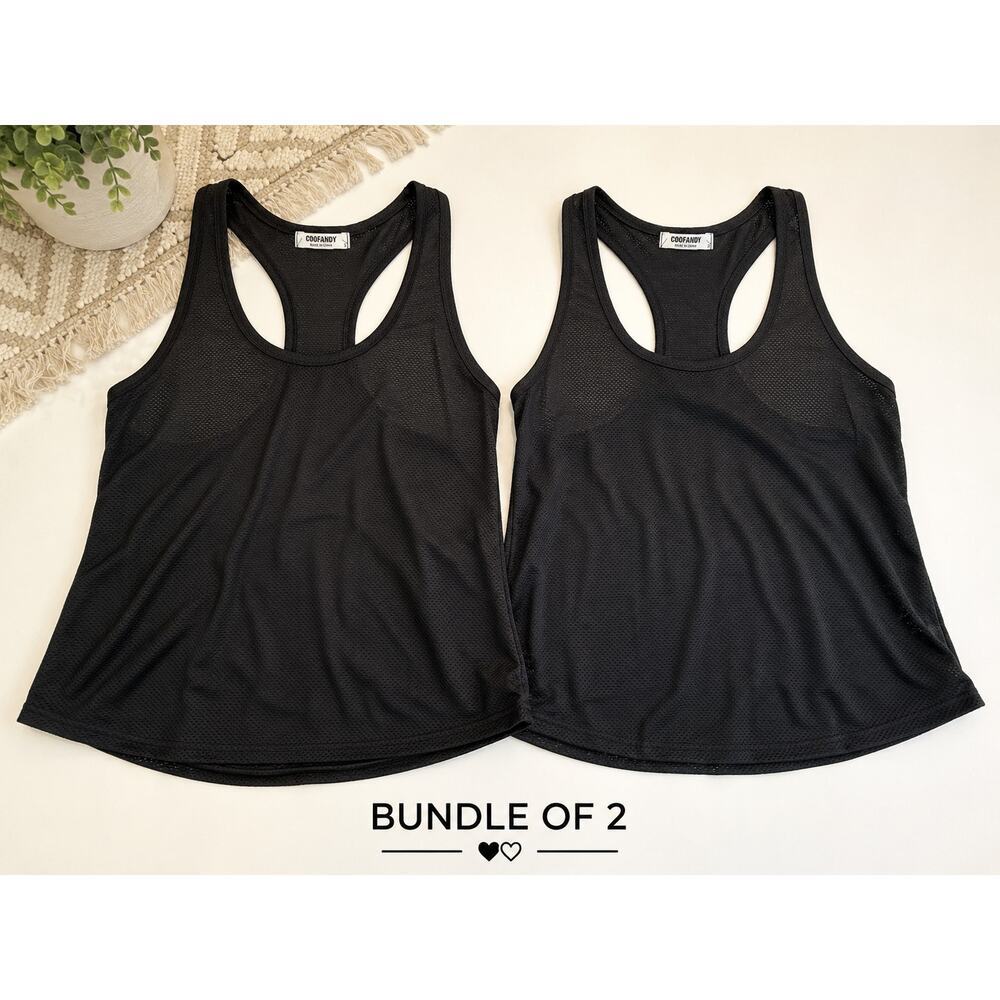 COOFANDY Black Mesh Racerback Workout Tank Bundle of 2 Size Small